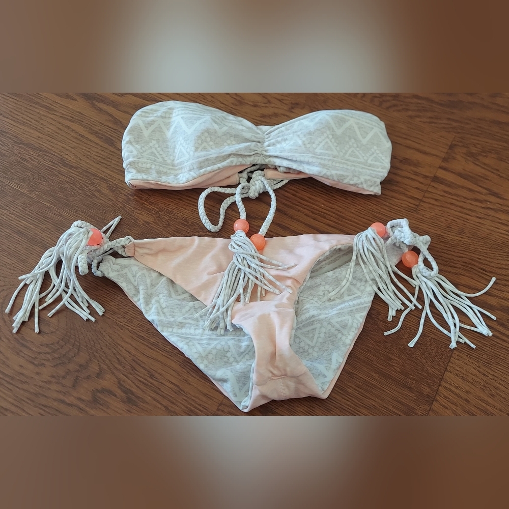 Orange and tan bikini set